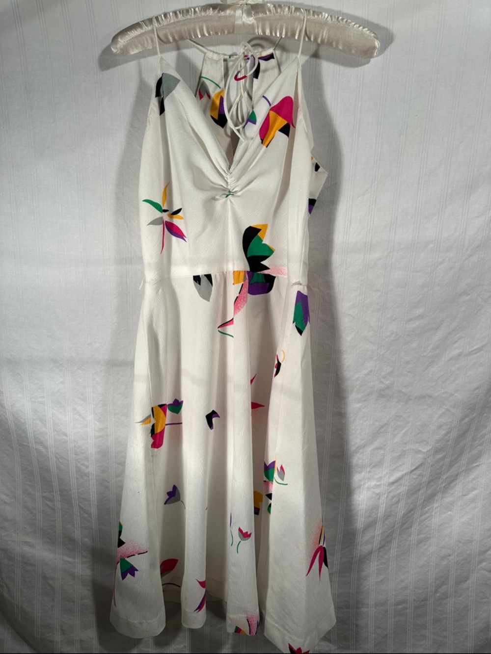 White Midi Dress with Colorful Abstract Print